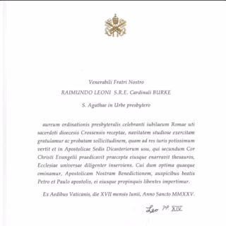 Carta de Leão XIV ao Cardeal Burke